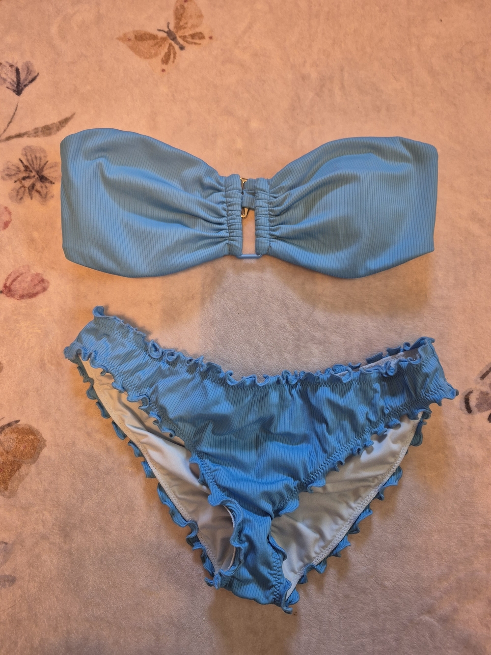Victoria's Secret Light Blue Ruffled Bandeau Cheeky Bikini